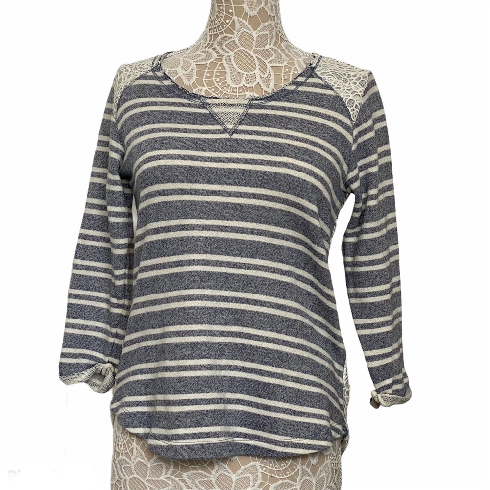 GUESS white blue stripes Top White Lace Back L